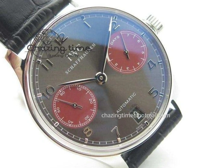 MIROTIME 0120 Portuguese Real PR IW500126 ZF 1:1 Best Edition Grey Red Dial On Black Leather Strap A52010 V Resilient 7333